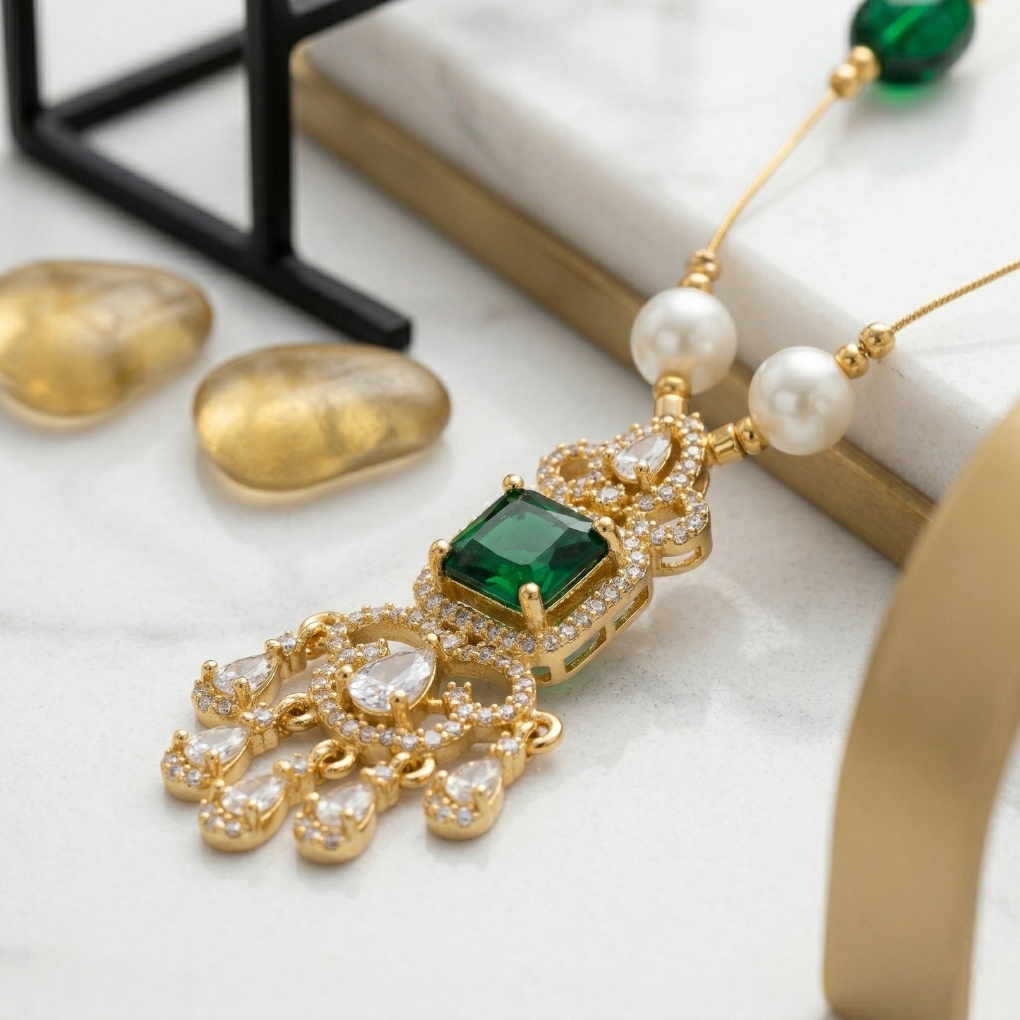 Minimal Luxe American Diamond Pendant Necklace (Gold Plated)