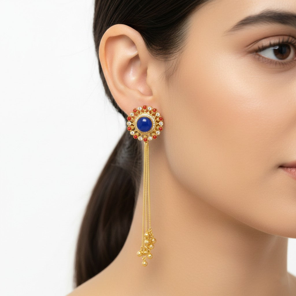 Royal Halo Tassel Statement Kashmiri Earrings