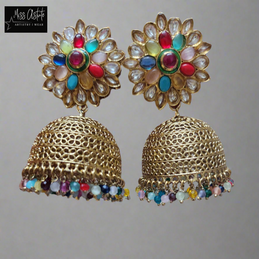 Stunning Multicolor Polki Jhumka Earrings