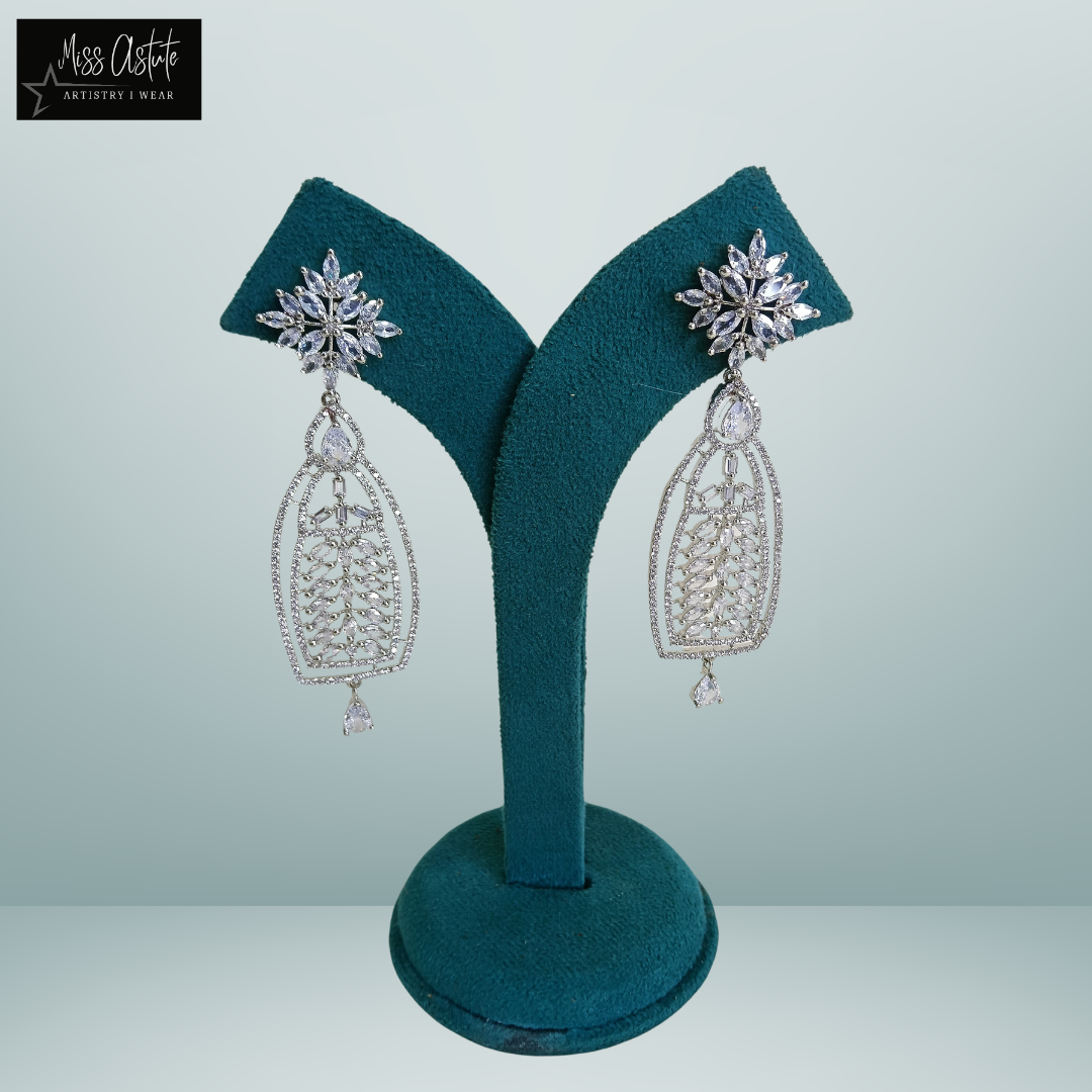 Floral Chandelier Earrings with Filigree and Gem Accents