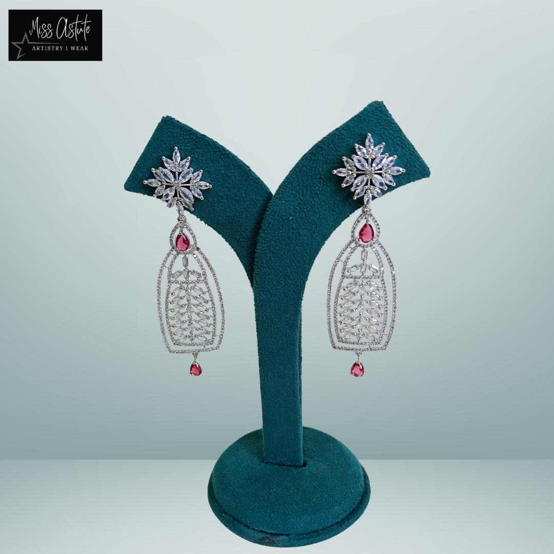 Floral Chandelier Earrings with Filigree and Gem Accents