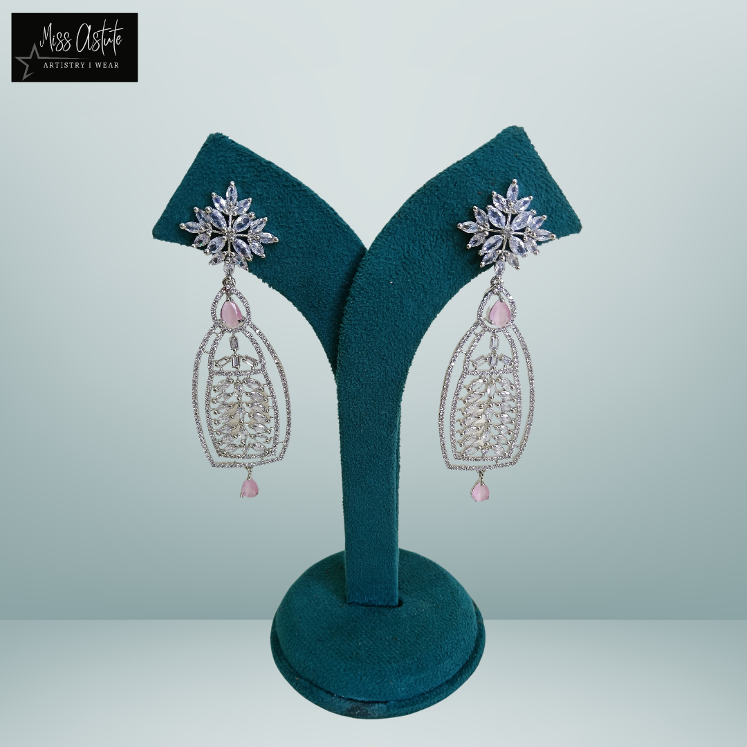 Floral Chandelier Earrings with Filigree and Gem Accents