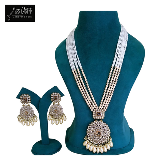 Multi-Strand Beaded Necklace with Kundan Pendant