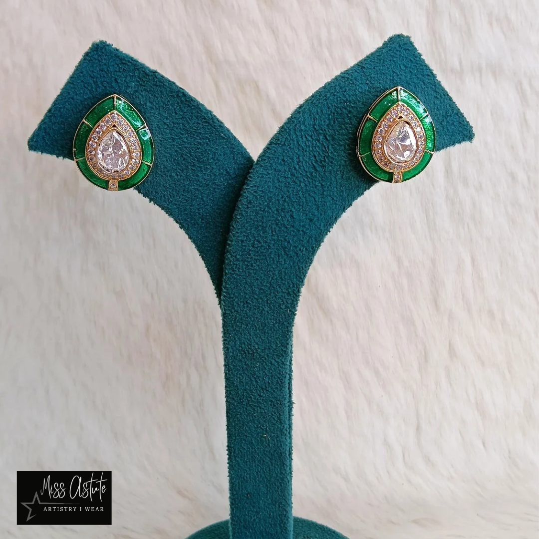 Stud Earrings with Teardrop Design & Enamel Work