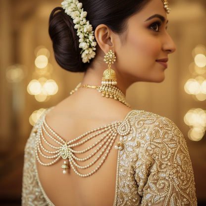 Royal Aura Pearl Cascade – Blouse Ornament