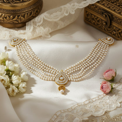 Royal Aura Pearl Cascade – Blouse Ornament