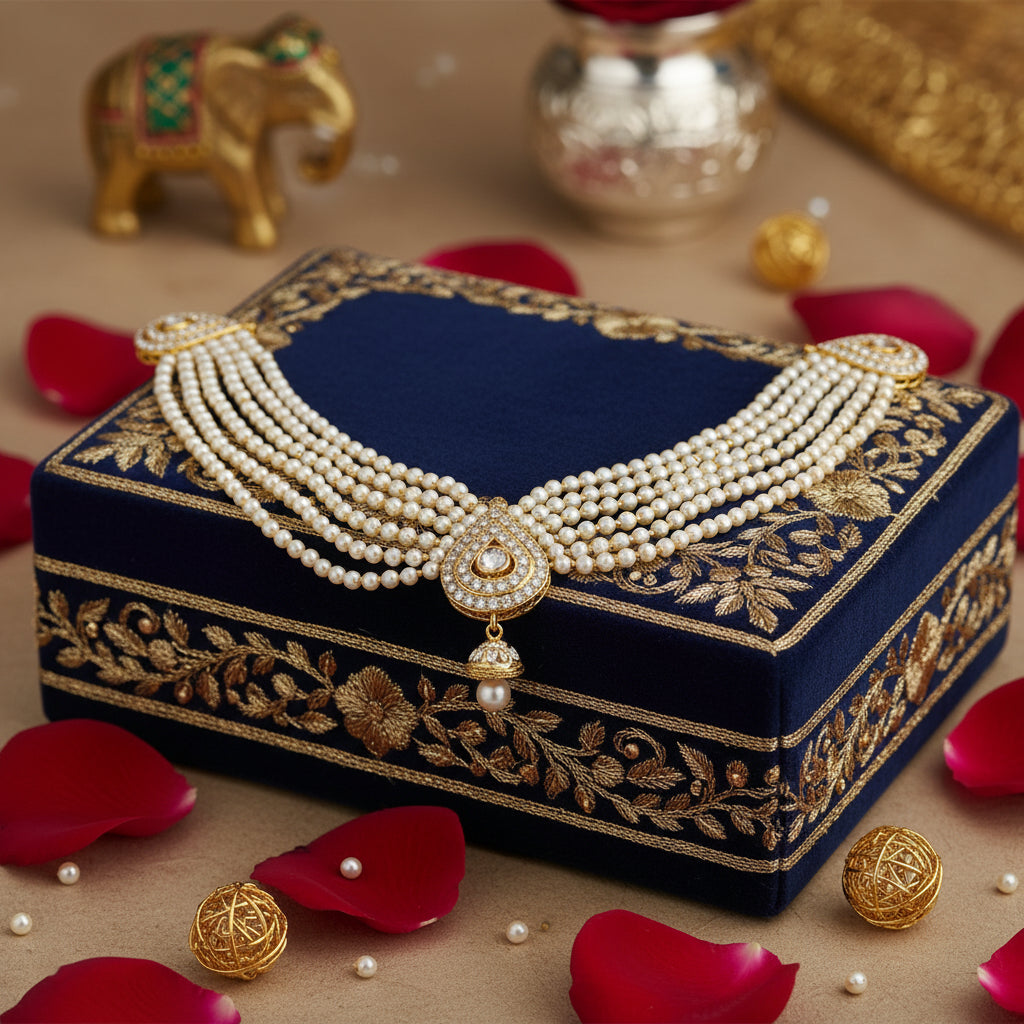 Royal Aura Pearl Cascade – Blouse Ornament