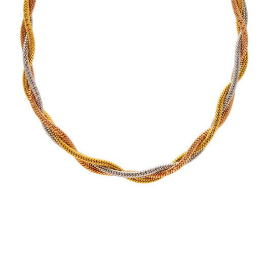 Trio Tangle – Three-Tone Twisted Elegance Chain
