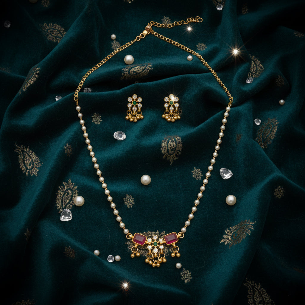 Mohini Pearl Charm Necklace Set