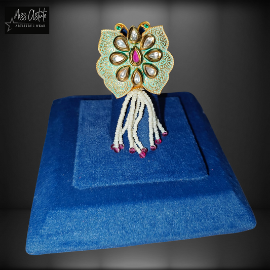 Butterfly Kundan Ring with Pearl Tassels