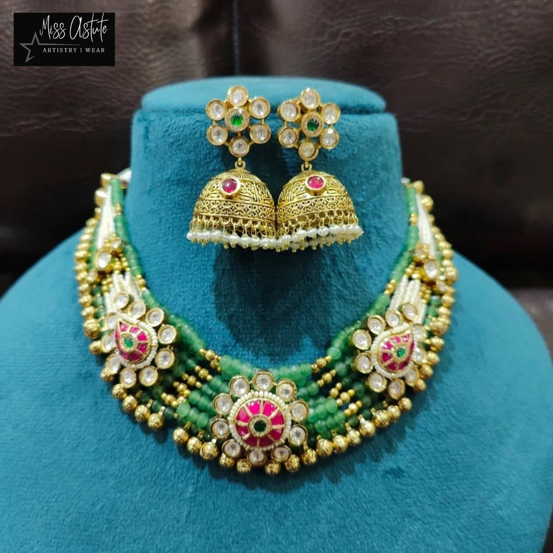 Elegant Kundan & Pearl Choker Set with Stunning Jhumka Earrings