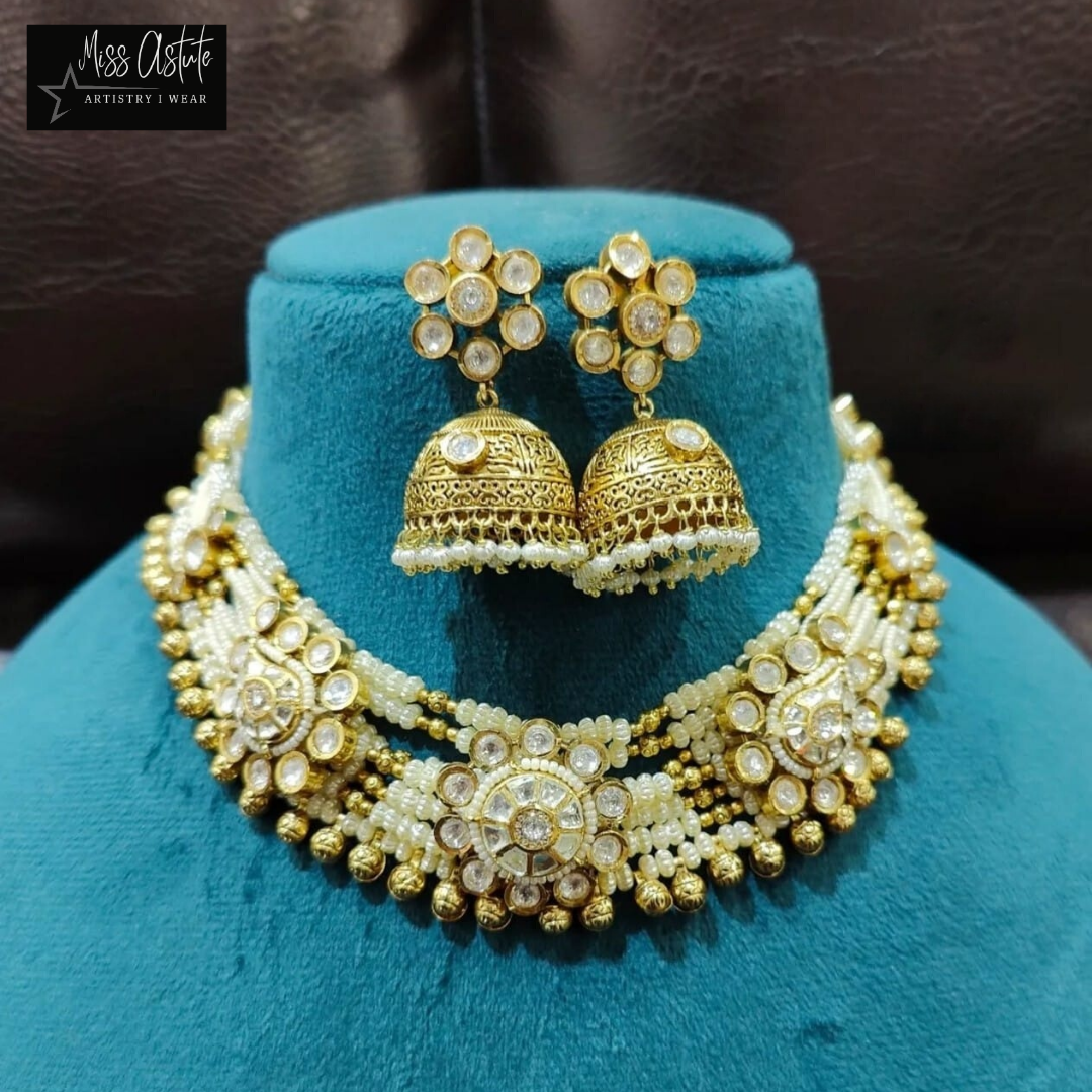 Elegant Kundan & Pearl Choker Set with Stunning Jhumka Earrings