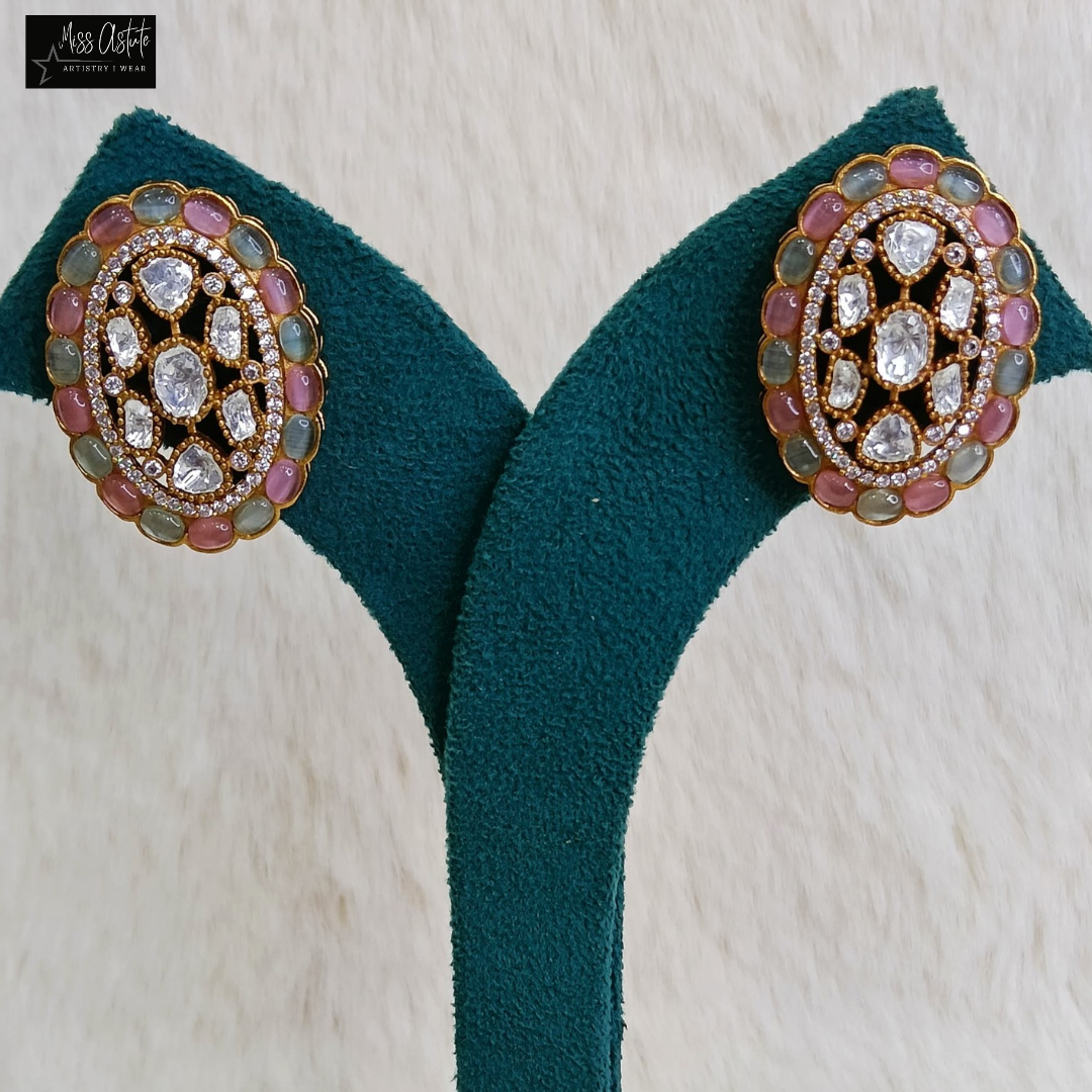 Elegant Oval Kundan Earrings