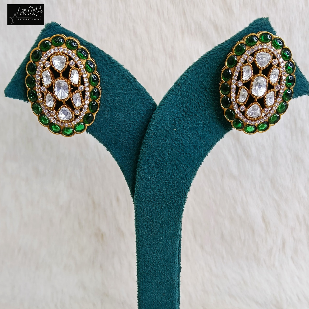 Elegant Oval Kundan Earrings