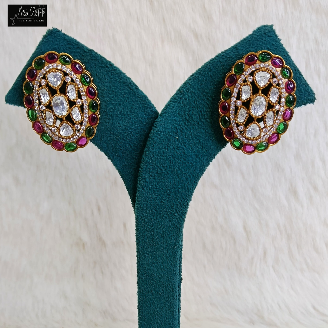 Elegant Oval Kundan Earrings