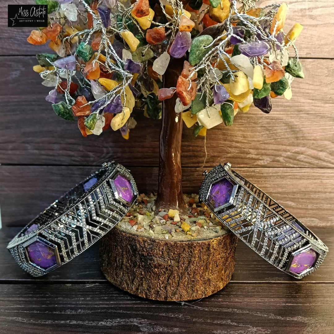 Rhodium-Plated Bangles with Doublet Pota Stones