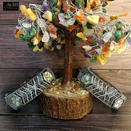 Rhodium-Plated Bangles with Doublet Pota Stones