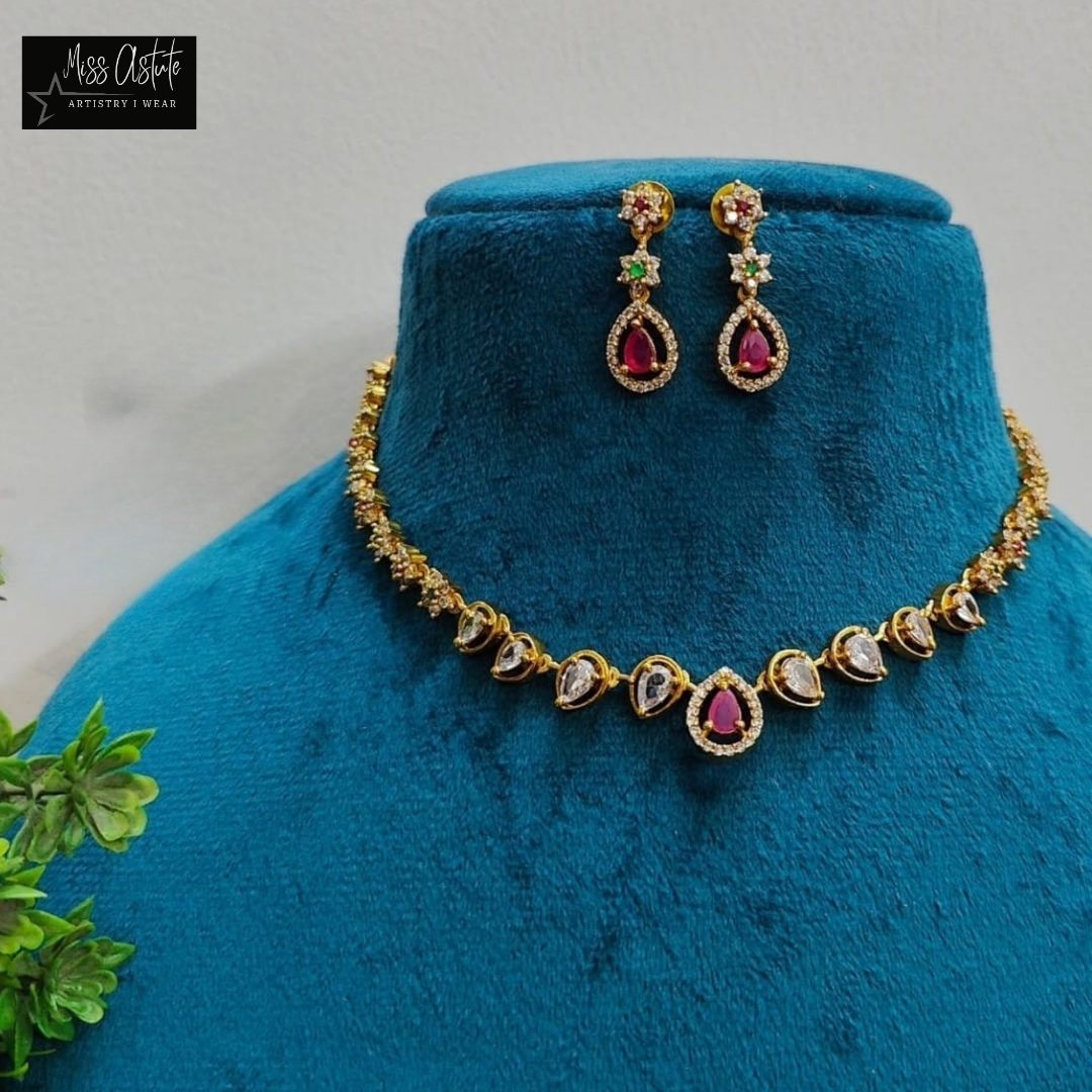 Ruby Tear Drops Necklace Set