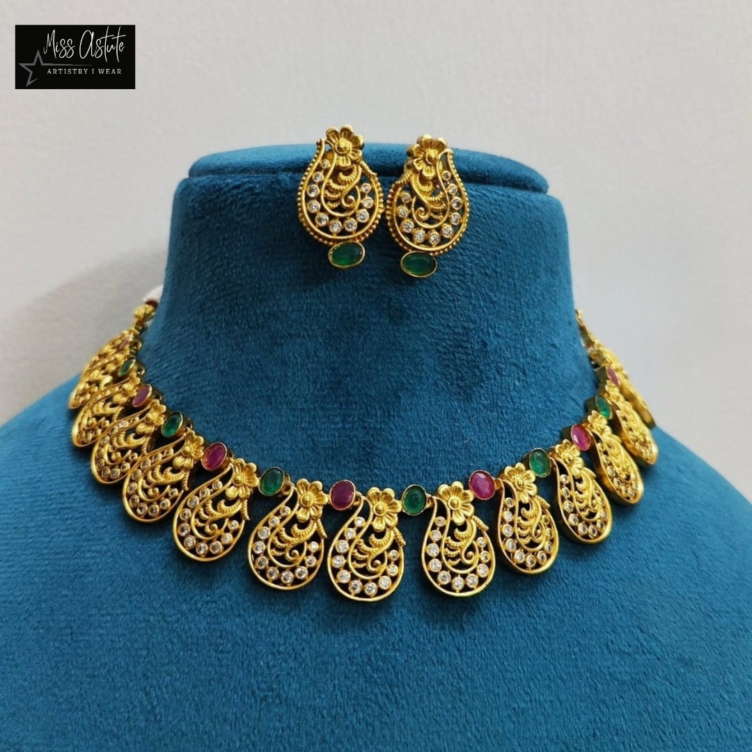 Peacock Motif Gold Plated Necklace Set