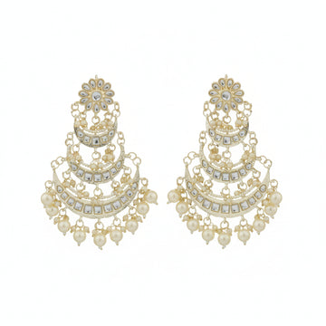 Ishara Polki Pearl Chandbali Earrings