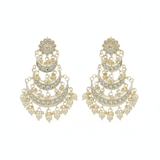 Ishara Polki Pearl Chandbali Earrings