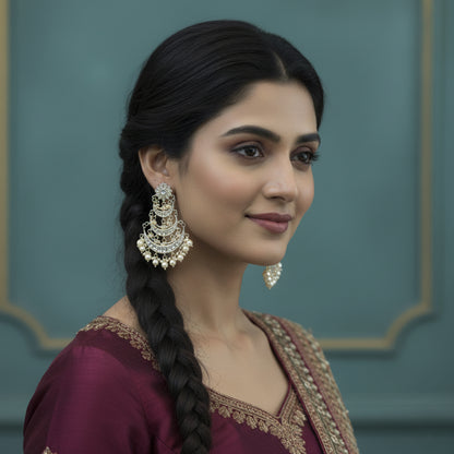 Ishara Polki Pearl Chandbali Earrings