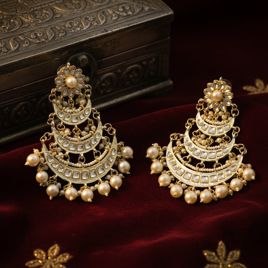 Ishara Polki Pearl Chandbali Earrings