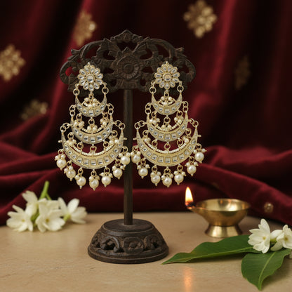 Ishara Polki Pearl Chandbali Earrings