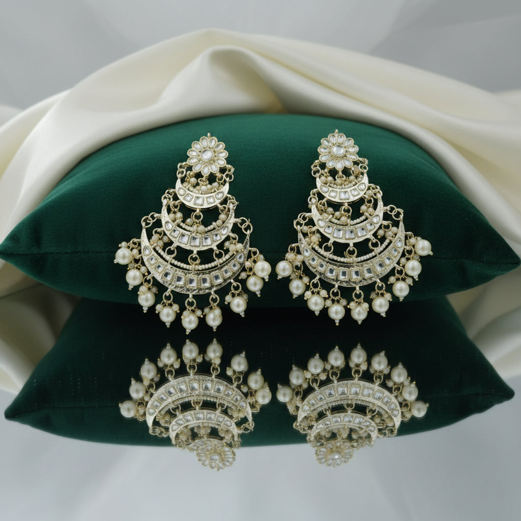Ishara Polki Pearl Chandbali Earrings