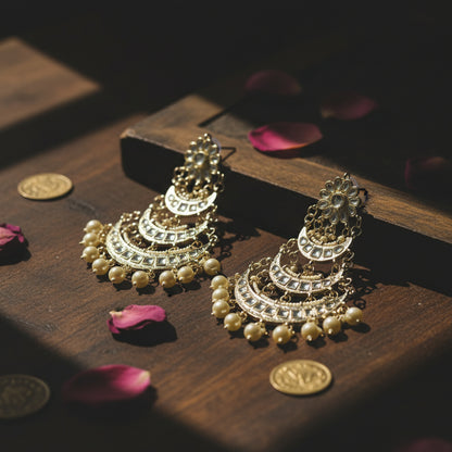 Ishara Polki Pearl Chandbali Earrings