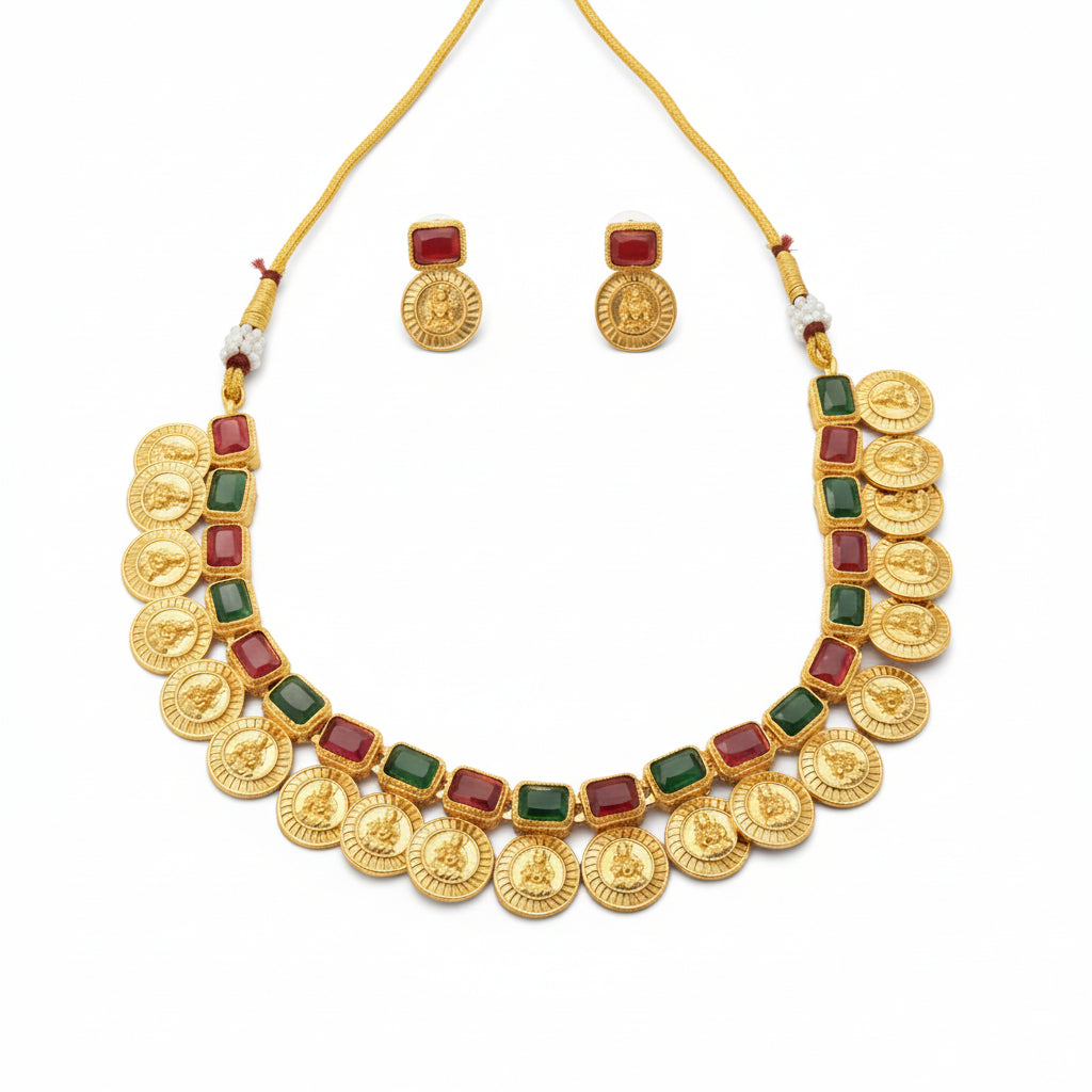 Rajmudra Coin Necklace Set