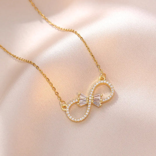Infinity Bloom – Zircon Bow Necklace