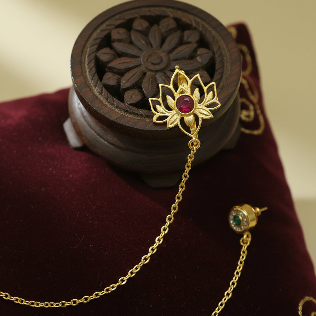 Traditional Ear Chain (Kaan Chain) with Floral Motif