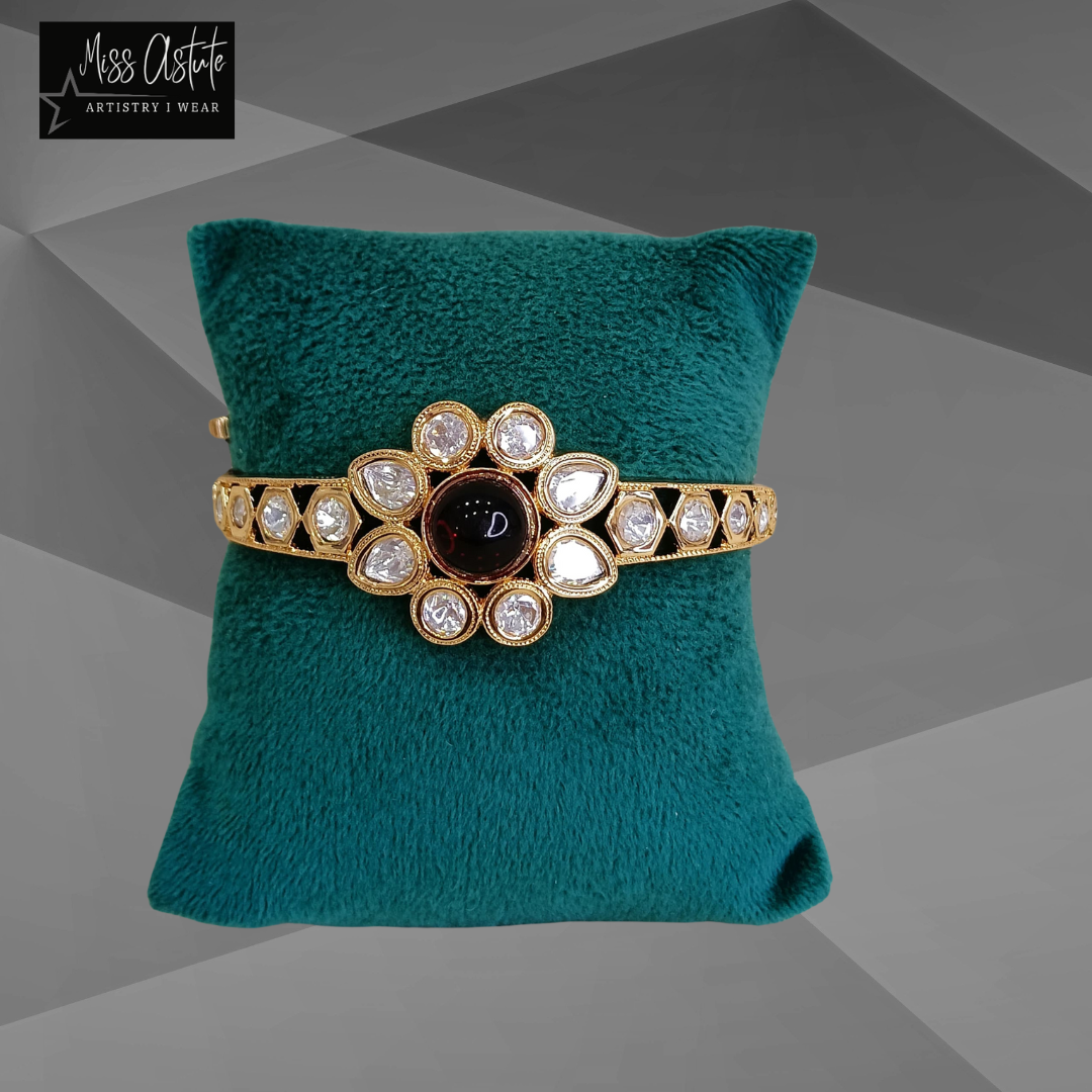 Floral-Inspired Gold-Plated Bracelet with Kundan Stones