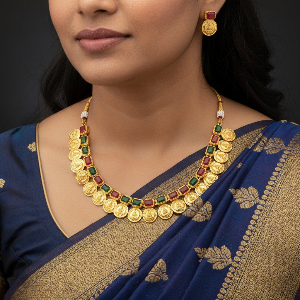Rajmudra Coin Necklace Set