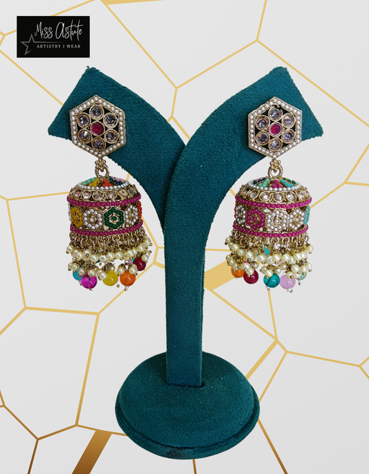 Multicolor Jhumka Earrings with Pearl and Bead Detailing