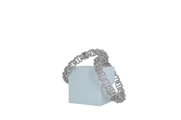 Rhodium-Plated Pink Stone and American Diamond Bangles (Pair of 2)