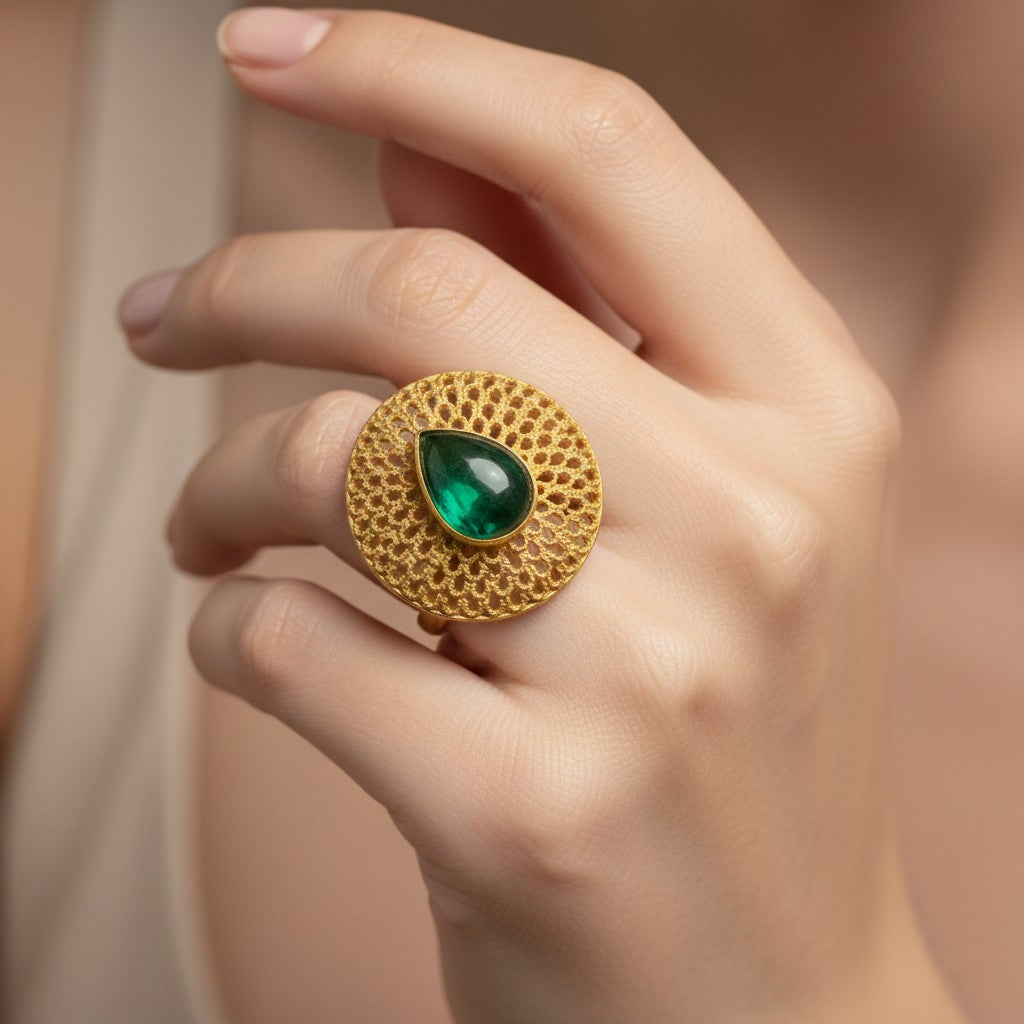 Textured Disc Statement Ring (Glass Stone)