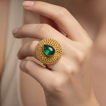Textured Disc Statement Ring (Glass Stone)