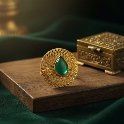 Textured Disc Statement Ring (Glass Stone)