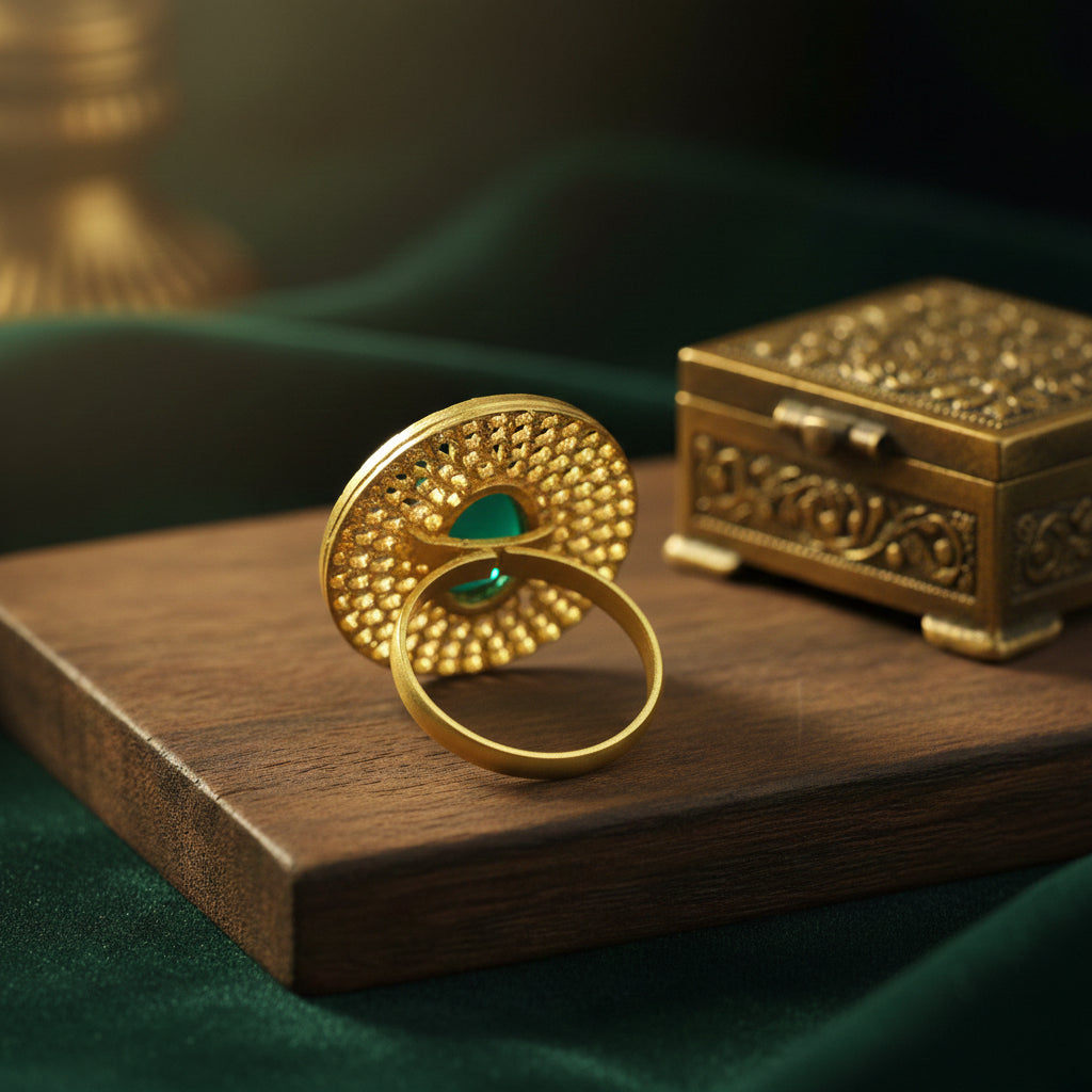 Textured Disc Statement Ring (Glass Stone)