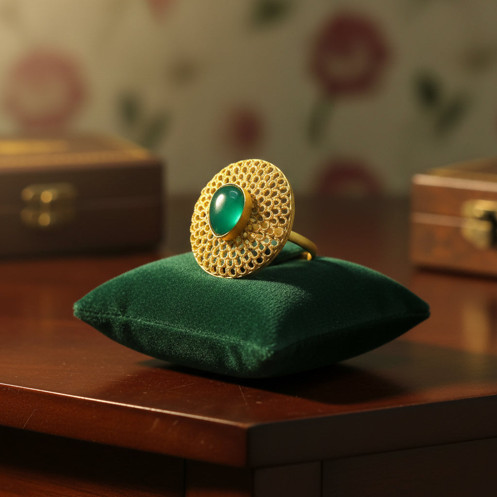 Textured Disc Statement Ring (Glass Stone)