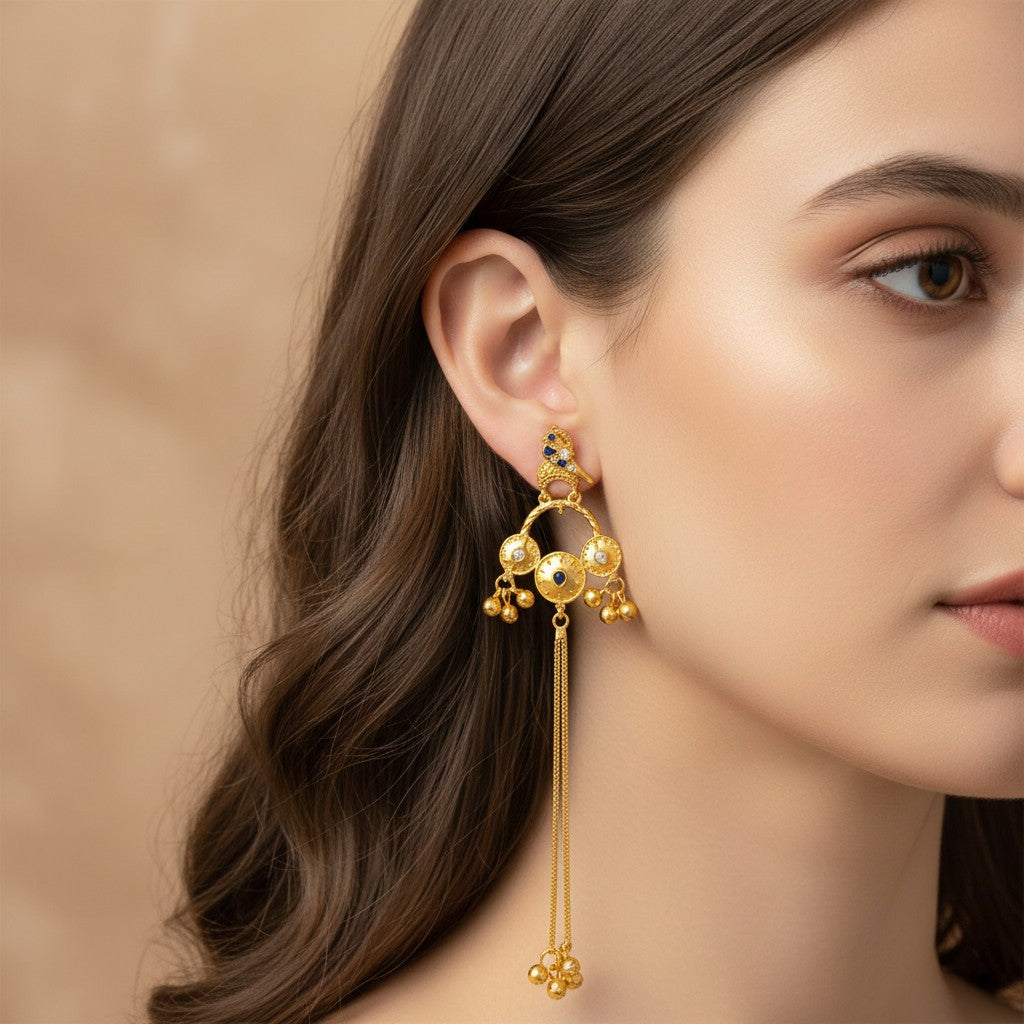 Long Statement Drop Earrings (Glass Stone)