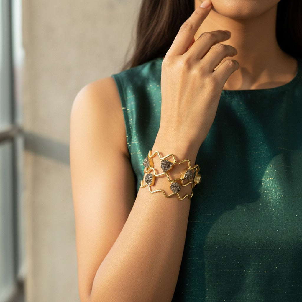 Raw Pyrite Statement Cuff Bracelet (2.4- 2.10)