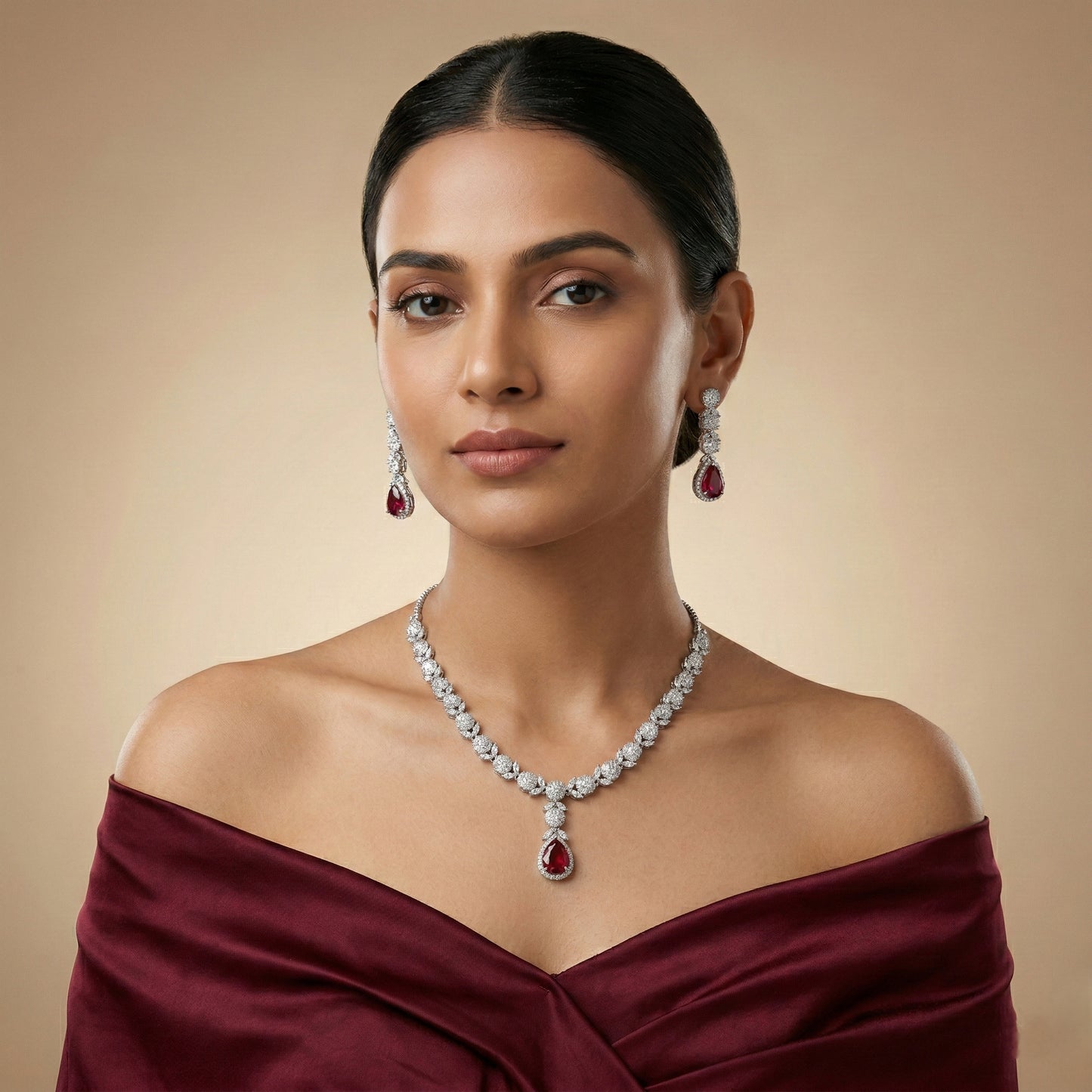 Regal Cascade Teardrop Necklace Set