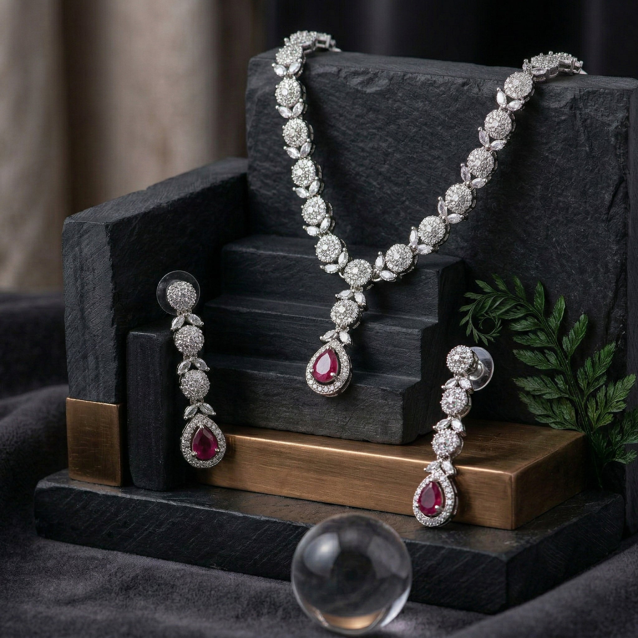 Regal Cascade Teardrop Necklace Set
