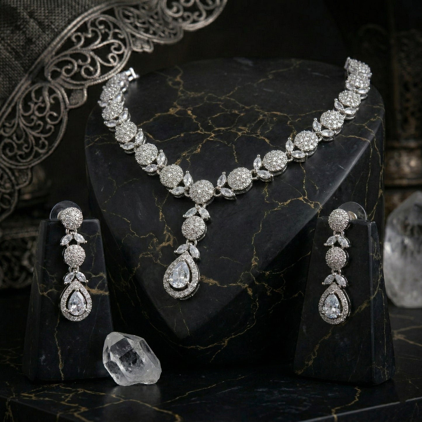 Regal Cascade Teardrop Necklace Set