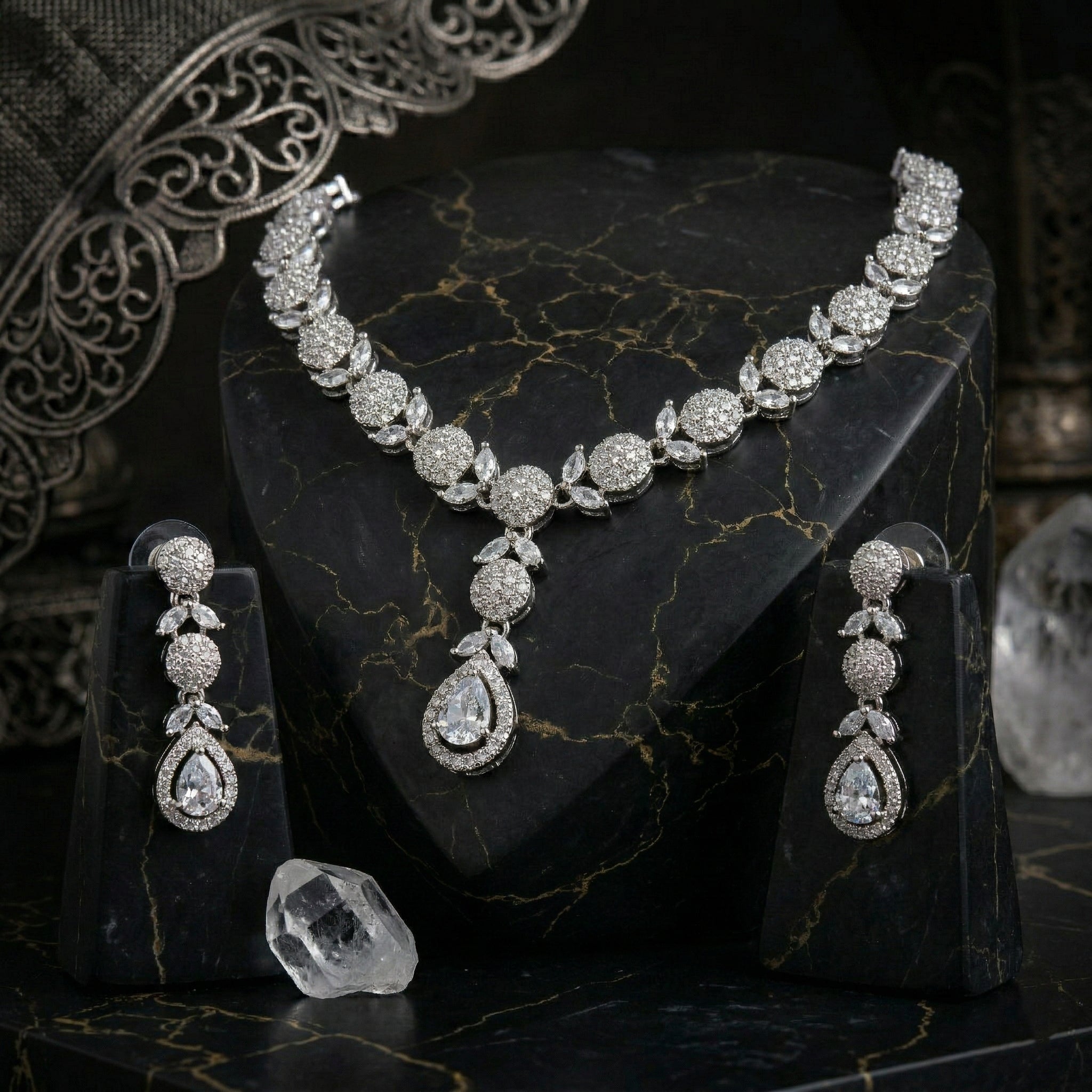 Regal Cascade Teardrop Necklace Set