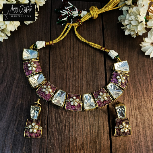 Regal Kundan Jadau Necklace Set with Enamel and Statement Earrings