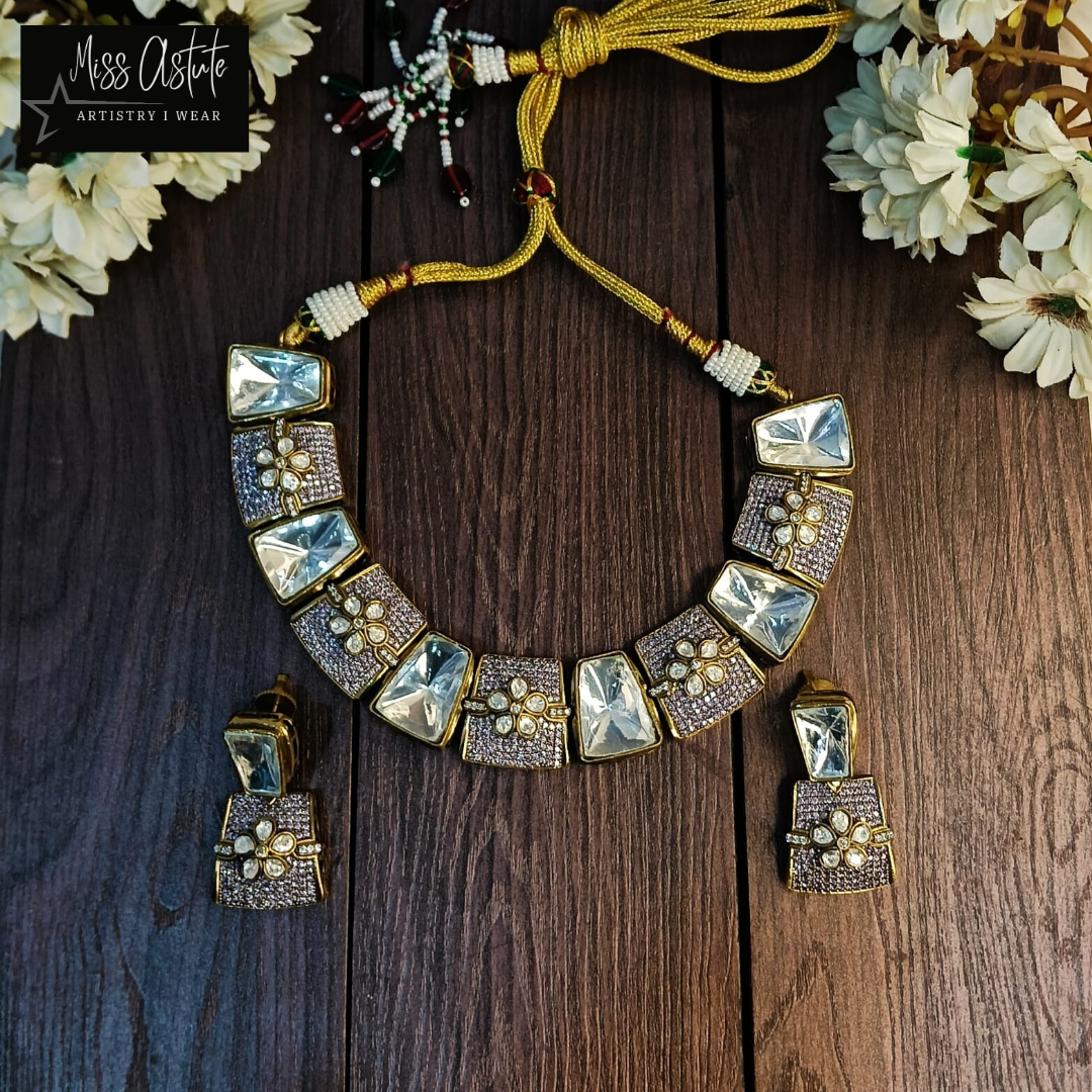 Regal Kundan Jadau Necklace Set with Enamel and Statement Earrings